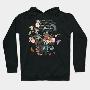 Vintage French style architectural image enhanced with flowers, birds butterflies, script. Interacted design for your projects. Hoodie